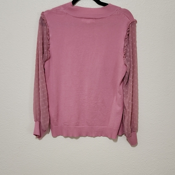 Pink Crew Neck Sweater with Sheer Sleeves - Picture 9 of 12